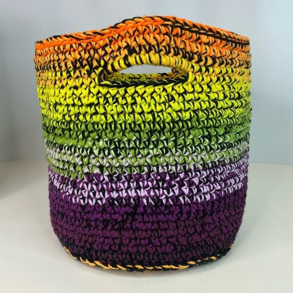 Handcrafted Multicolor Crochet Scrap Woven Tote Bag Basket Storage Handmade Knit